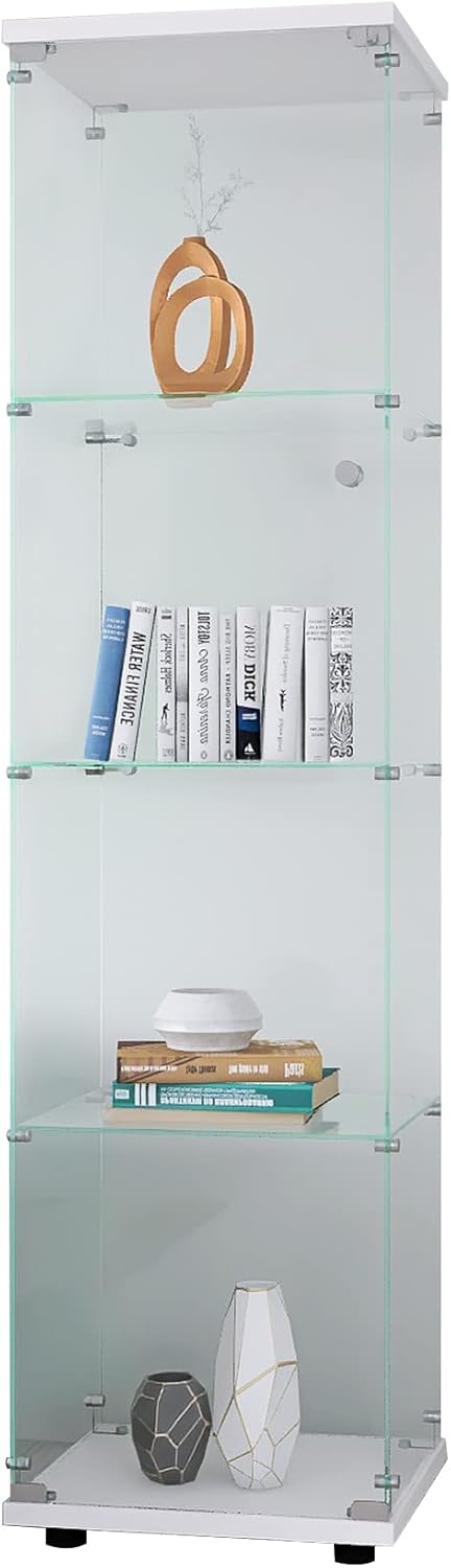 4-Shelf Glass Display Cabinet with Lock, White A99708