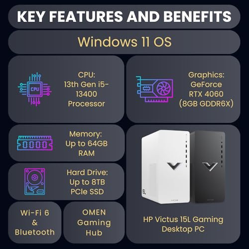 HP Victus 15L Gaming Desktop, i7-14700F, RTX 4060, 32GB RAM, 2TB SSD, Windows 11 Pro F556970