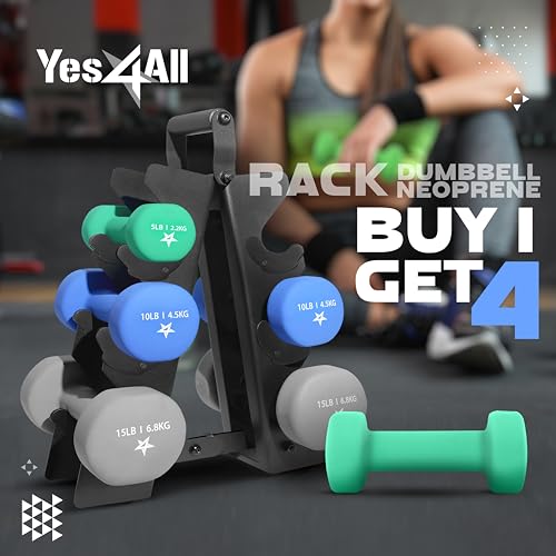 Yes4All Neoprene Coated Dumbbell Hand Weight Sets with Rack U179