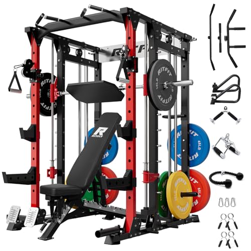 RitFit Buffalo Smith Machine Power Cage with Lat Pull-Down & Cable Crossover for Home Gym V3251