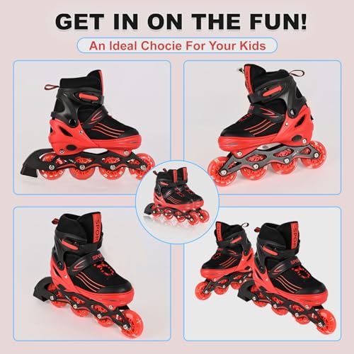 Adjustable Kids Inline Skates for Girls Boys, Purple & Black Light Up Wheels L1913