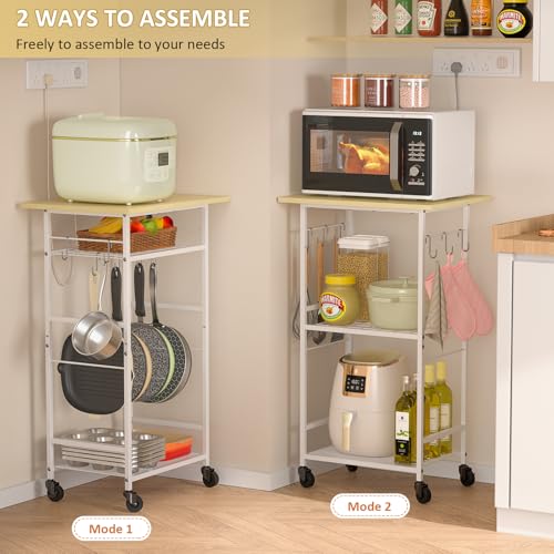 Rolling Kitchen Microwave Cart with Adjustable Shelf, 3 Tier Storage Rack on Wheels K20617