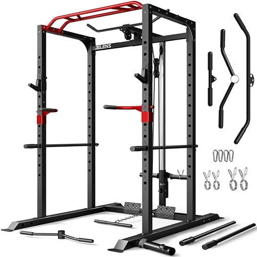 Power Cage 2000LBS Power Rack with LAT Pulldown and Adjustable Pulley System for Home Gym H863717