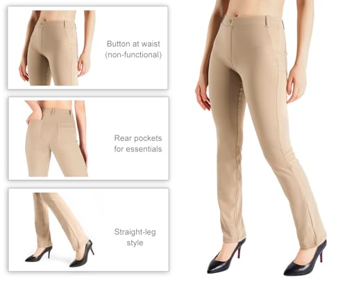 Yogipace Women's Straight Leg Yoga Dress Pants with Belt Loops H62689