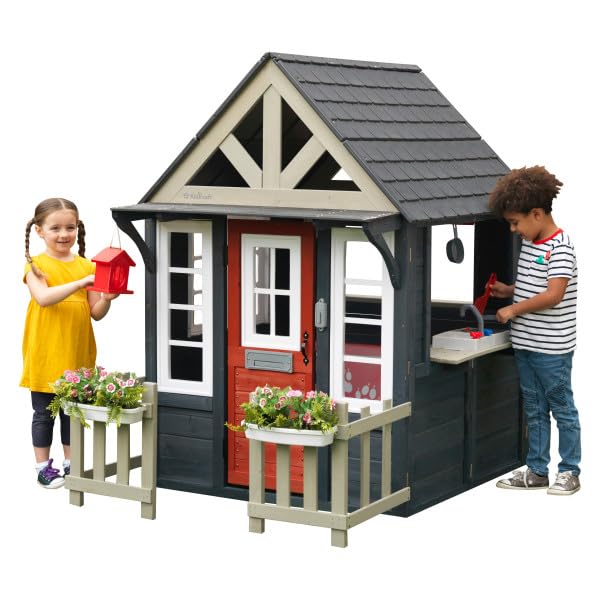 KidKraft Riverscape Wooden Playhouse with Working Doorbell and Kitchen D436389