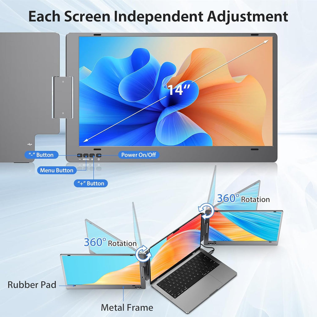 KYY Triple Laptop Screen Extender 14" 1080P FHD IPS Dual Portable Monitor for Laptop U282475
