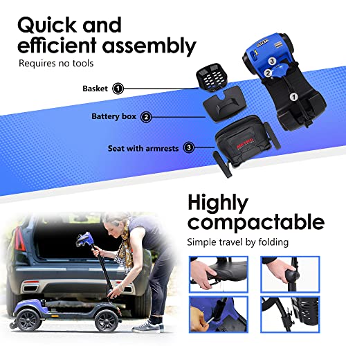 Folding Mobility Scooter 4 Wheel Lightweight Electric for Adults with Extended Battery and Basket H4990
