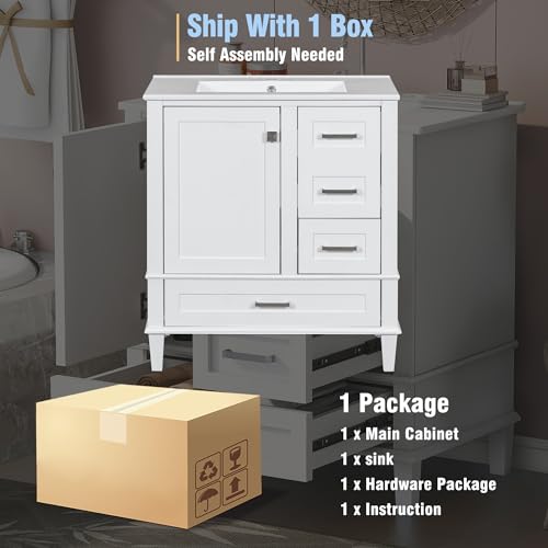 Harper & Bright Designs 30" Bathroom Vanity with Sink, Solid Wood, Green B603