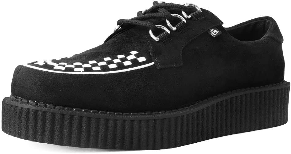 T.U.K. Shoes Black Faux Suede White Interlace Anarchic Creeper - US: Mens 5 / Womens 7