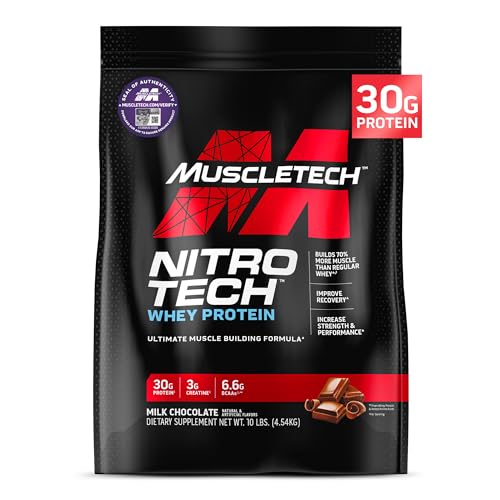 Muscletech Whey Protein Powder (Strawberry, 2.2 Pound) - Nitro-Tech Muscle Building Formula with Whey Protein Isolate & Peptides - 30g of Protein, 3g of Creatine & 6.6g of BCAA