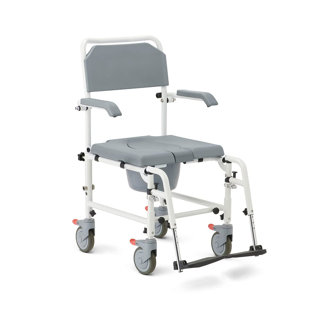Medline Aluminum Shower Commode Transport Chair, 275 lbs. Capacity — for Seniors & Injured in Restroom, Bathroom or As Toilet, 1 Ct.