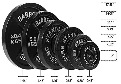 Olympic Cast Iron Weight Plates for Strength Training, Multiple Sizes S1890