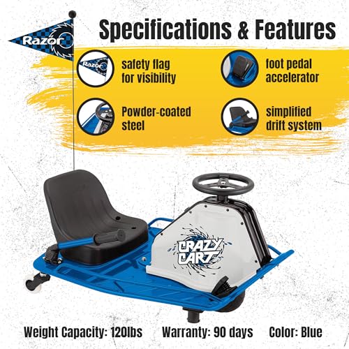 Razor Crazy Cart Blue Drift Trike for Kids and Teens W561664
