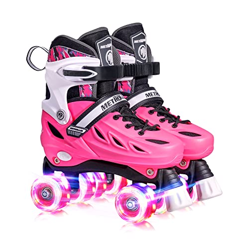 METROLLER Roller Skates for Girls and Boys Teens, Adjustable 4 Sizes for Kids Toddler Rollerskates with Light up Wheels, for Youth Women and Men