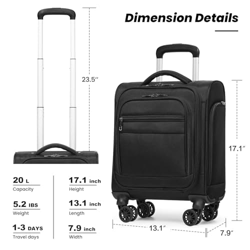 Coolife Underseat Carry On Luggage Softside Spinner Suitcase S899097