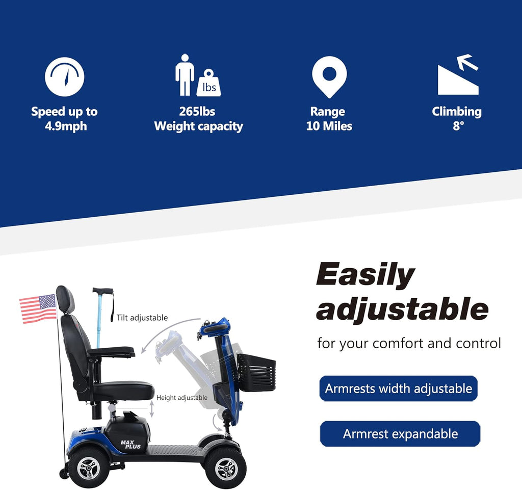 4 Wheel Folding Mobility Scooter for Seniors Adults, 300lbs Capacity, Long Range Battery T68800