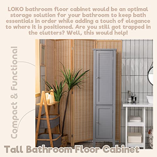 LOKO Tall Bathroom Floor Cabinet, Narrow Storage Cabinet with Doors, Espresso B17311