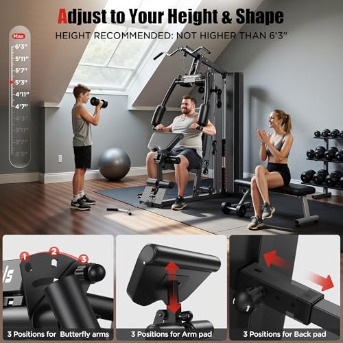 Sportsroyals Home Gym with 154LBS Weight Stack, Full Body Workout Station R116