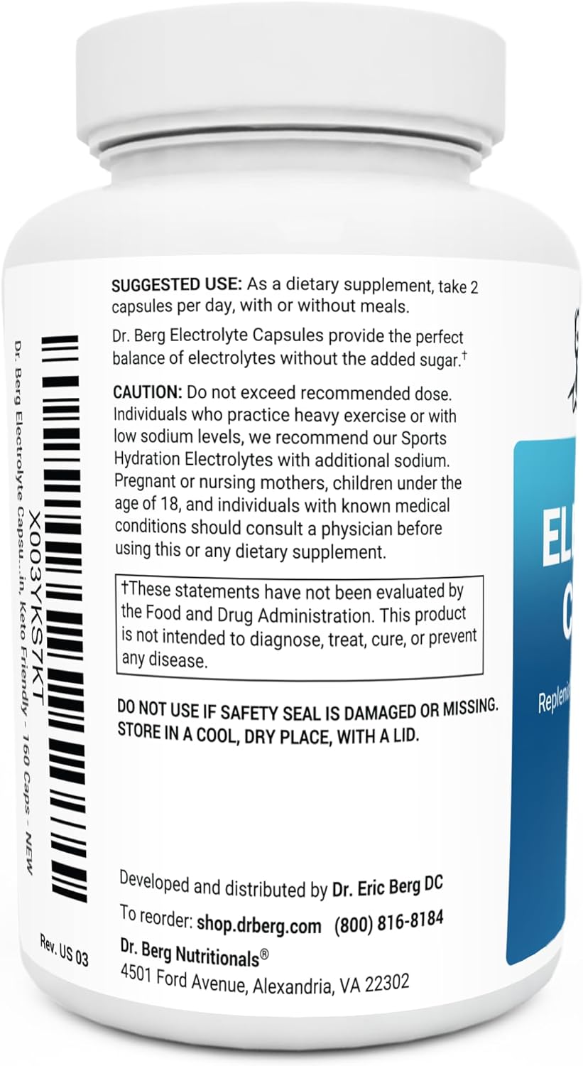 Dr. Berg Electrolyte Capsules - Sugar Free, Keto Friendly - 160 Caps R282925