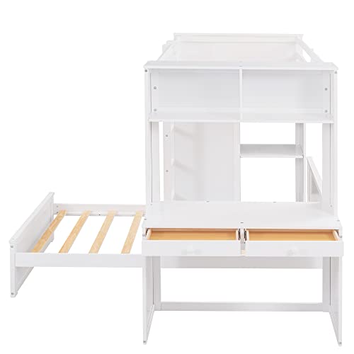 Harper & Bright Designs Full Over Twin Bunk Bed with Desk and Storage, Solid Wood, Gray L8927