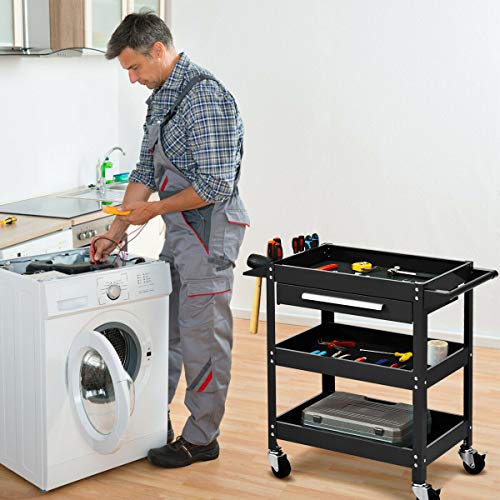 Goplus 3 Tier Rolling Tool Cart with Storage Drawer, 330 LBS Capacity N429792