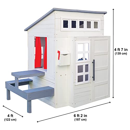 KidKraft Modern Outdoor Wooden Playhouse with Picnic Table and Grill S7361