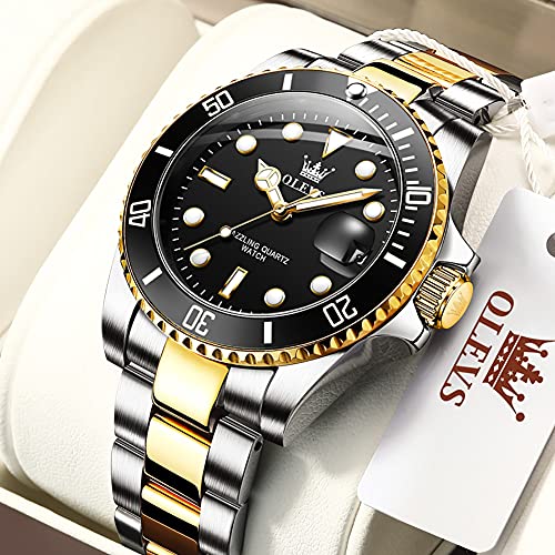 OLEVS Men's Stainless Steel Analog Quartz Watch with Day and Luminous Dial V6348