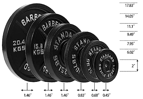 Olympic Cast Iron Weight Plates for Strength Training, Multiple Sizes S1890