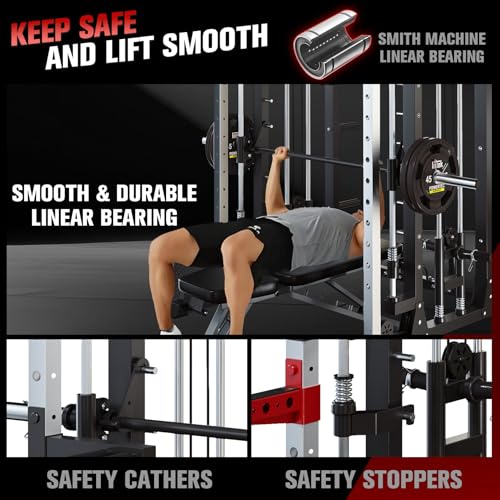 Smith Machine Squat Rack with Lat Pulldown & Cable Crossover R207