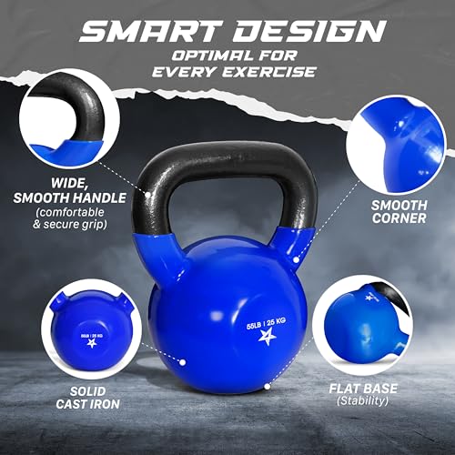 Yes4All 5-100 LB Vinyl Coated Cast Iron Kettlebells M964803