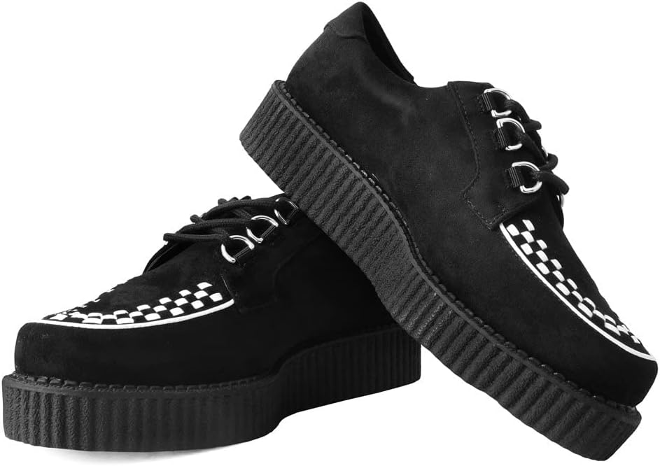 T.U.K. Shoes Black Faux Suede White Interlace Creeper L23519