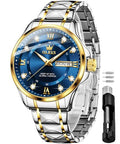 OLEVS Mens Quartz Watches Diamond Luxury Dress Gold Wrist Watch Big Face Easy Reader Business Casual Stainless Steel Waterproof Date Watch