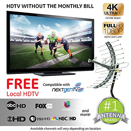 GE Outdoor Amplified TV Antenna Long Range Digital HD 4K VHF UHF HDTV with Mount and 50 ft Cable R3854