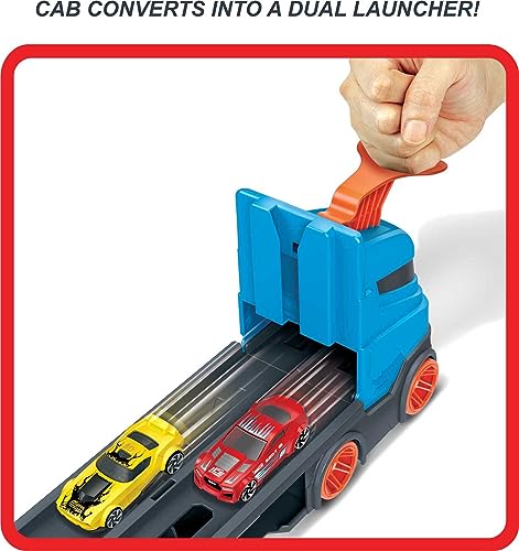 Hot Wheels Speedway Hauler Storage Carrier with 3 1:64 Scale Cars & Drag Race Track F586351