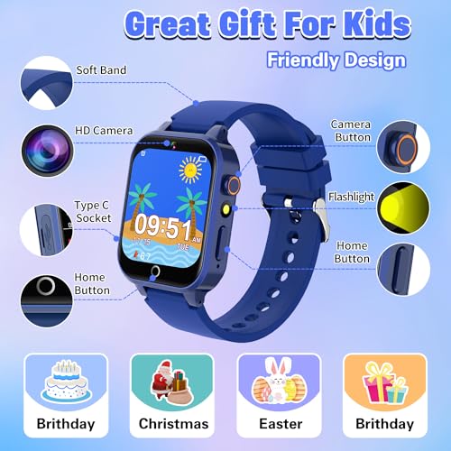 Kids Smart Watch for Girls with 26 Games, HD Camera, Touchscreen P746