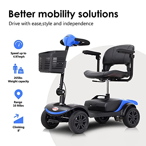 Folding Mobility Scooter 4 Wheel Lightweight Electric for Adults with Extended Battery and Basket H4990