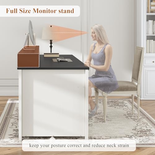 SEDETA Farmhouse 63" Executive Desk with File Drawer and Monitor Stand O784