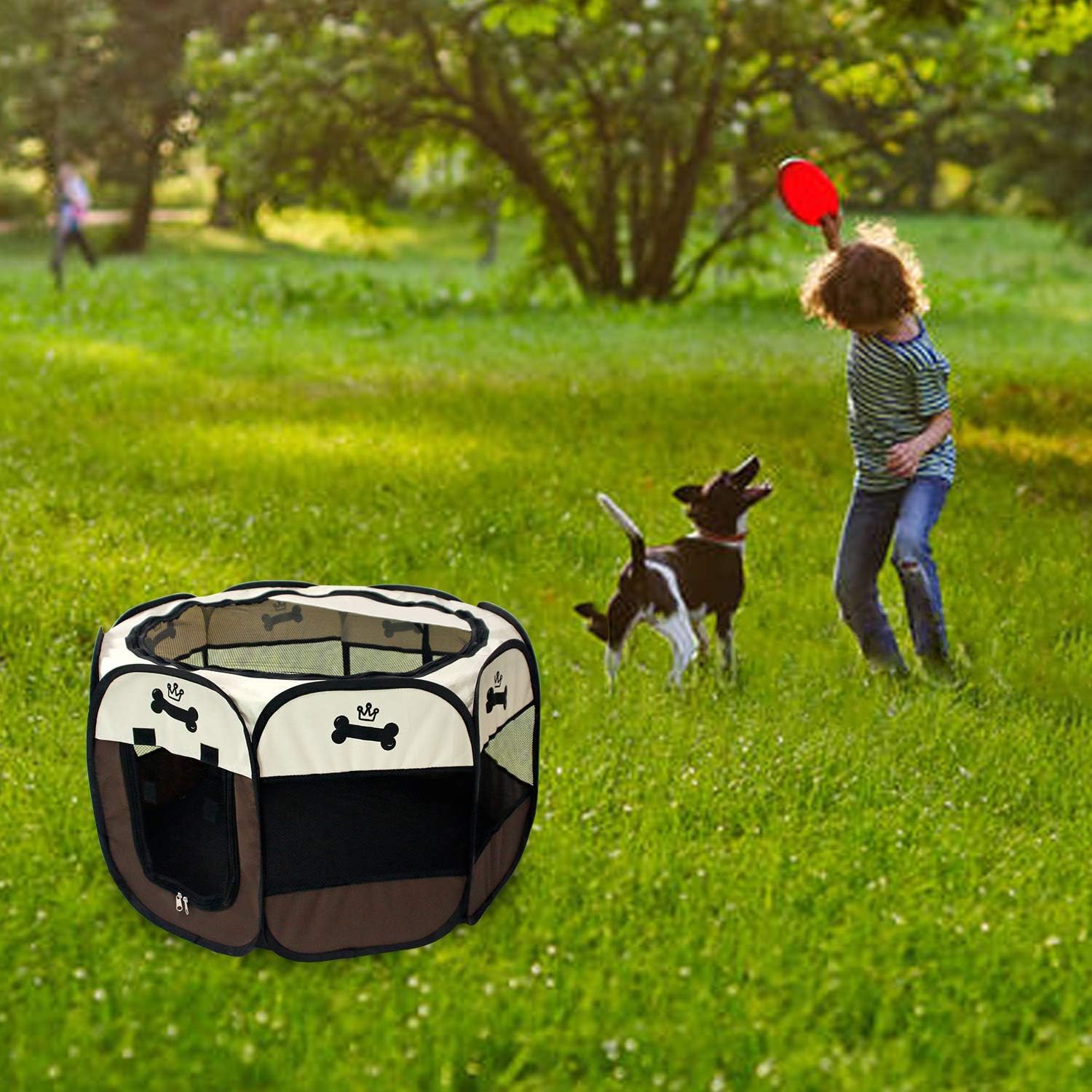 Portable Foldable Pet Playpen with Mesh Shade Cover H996608