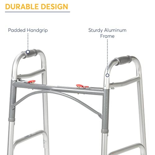 Drive Medical 2-Button Folding Walker with Pop & Glide Skis J798