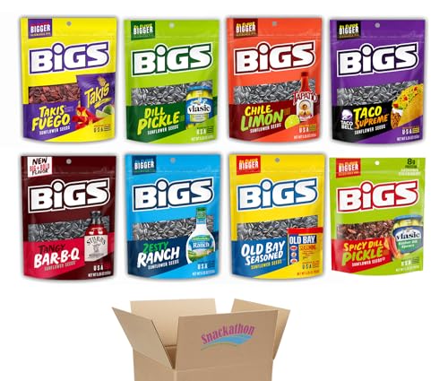 Snackathon Variety, BIGS Sunflower Seeds Variety Pack Sampler, 8 Flavors, 5.35 Ounce, 1 Bag per Flavor (Pack of 8)