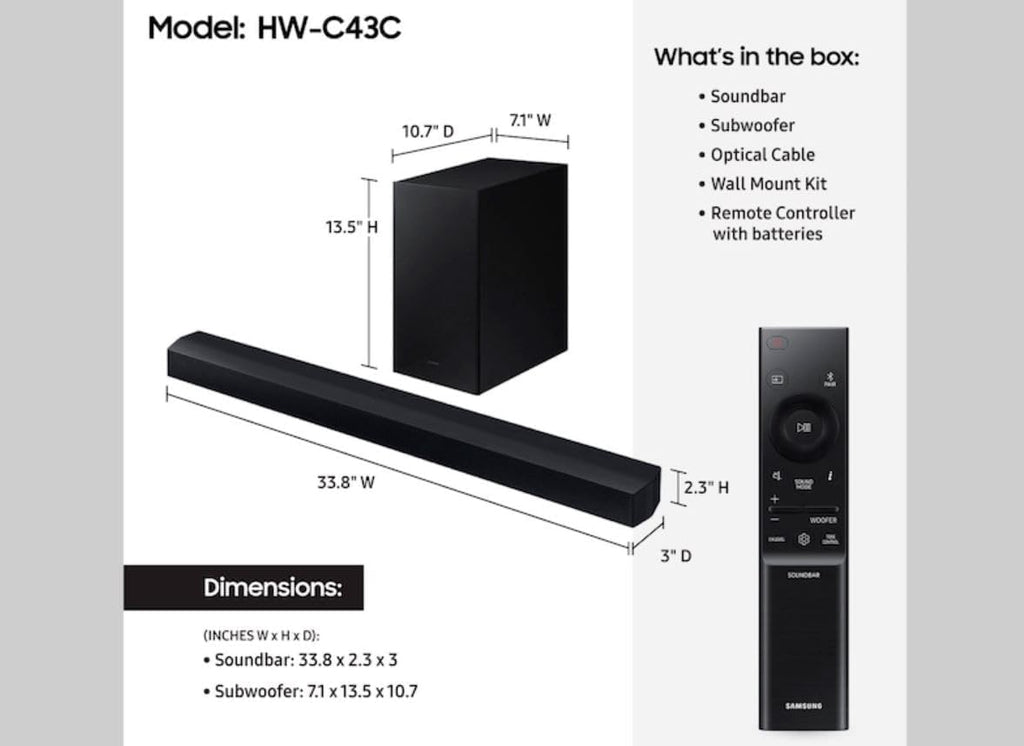 Samsung HW-C43C/ZA 2.1ch Soundbar with Subwoofer, Black (Renewed) G62900