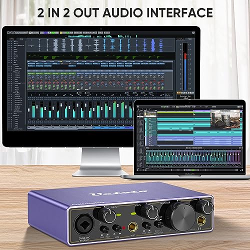 Ueteto 2i2 USB Audio Interface for PC, Mac, Recording and Podcasting with 48V Phantom Power D791