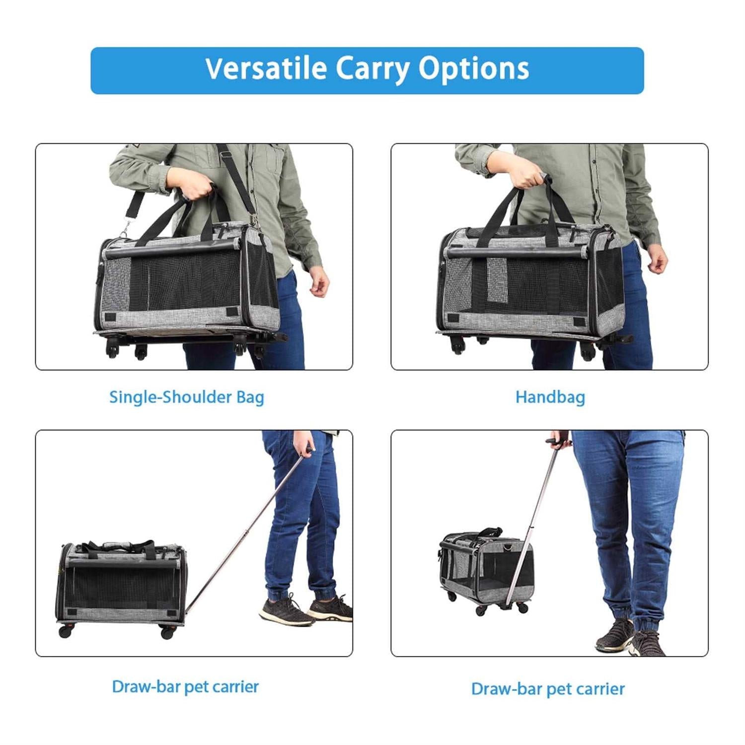 Mexmiody Pet Carrier with Wheels Airline Approved for Medium Small Dogs S7448