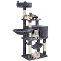 Topeakmart 54.5in Cat Tree for Indoor Cats, Cat Activity Center w/Super Cozy Cat Condo Top Perch Hammock and Basket, Luxurious Condo House, Dark Gray