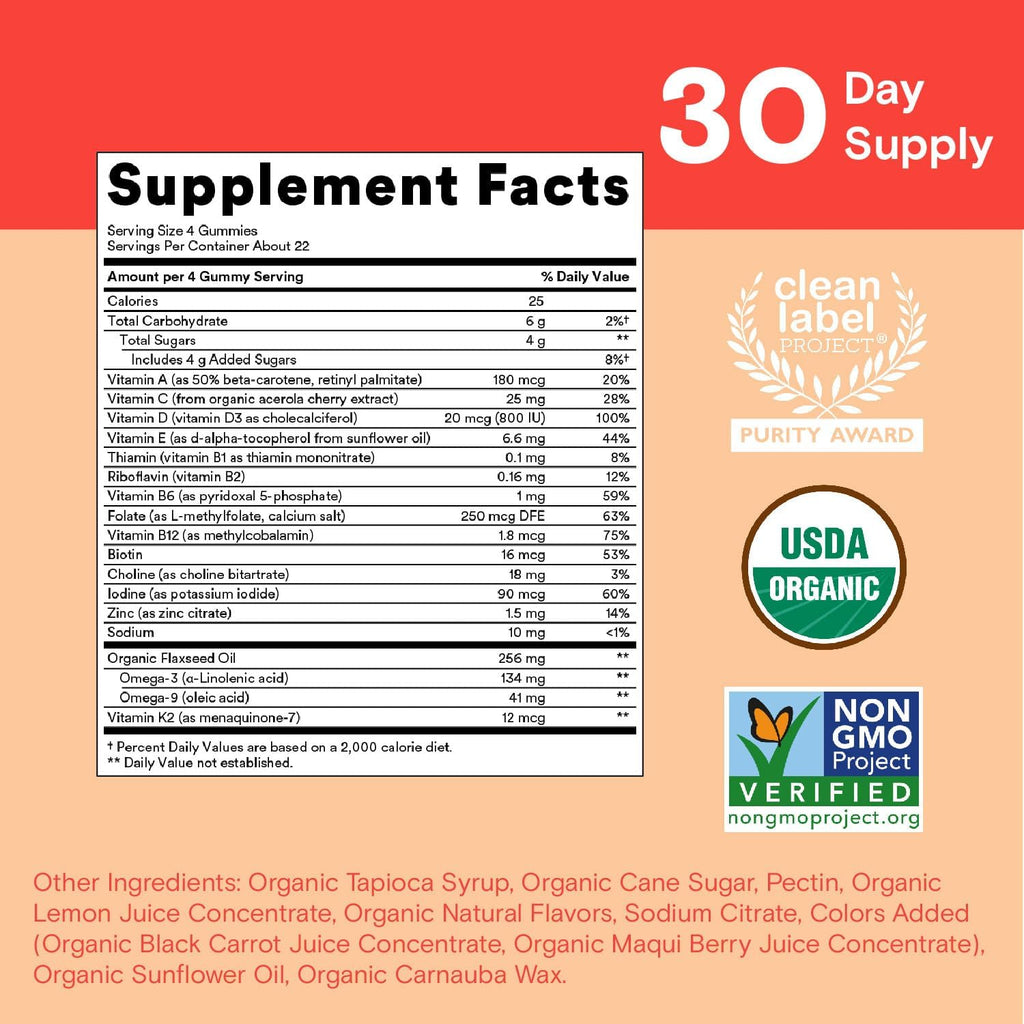 SmartyPants Organic Kids Multivitamin Gummies, Omega 3 & Vitamin D3, 120 Count Y785