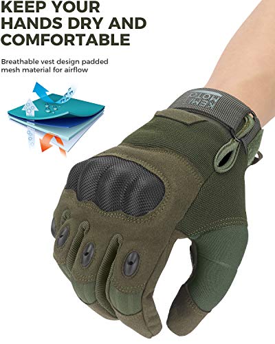KEMIMOTO Tactical Gloves for Men, Touchscreen Motorcycle Gloves with Hard Shell & Palm Padding E190