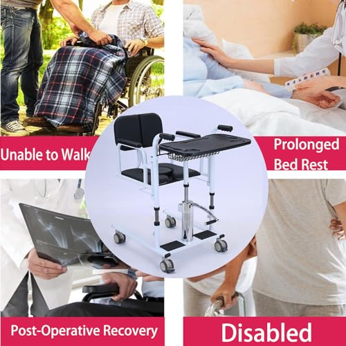 Patient Lift Transfer Chair 4 in 1 Hydraulic with Toilet and Tray Table, 440Lbs N89299