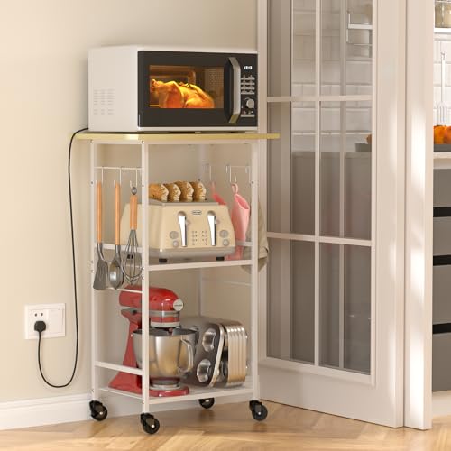 Rolling Kitchen Microwave Cart with Adjustable Shelf, 3 Tier Storage Rack on Wheels K20617