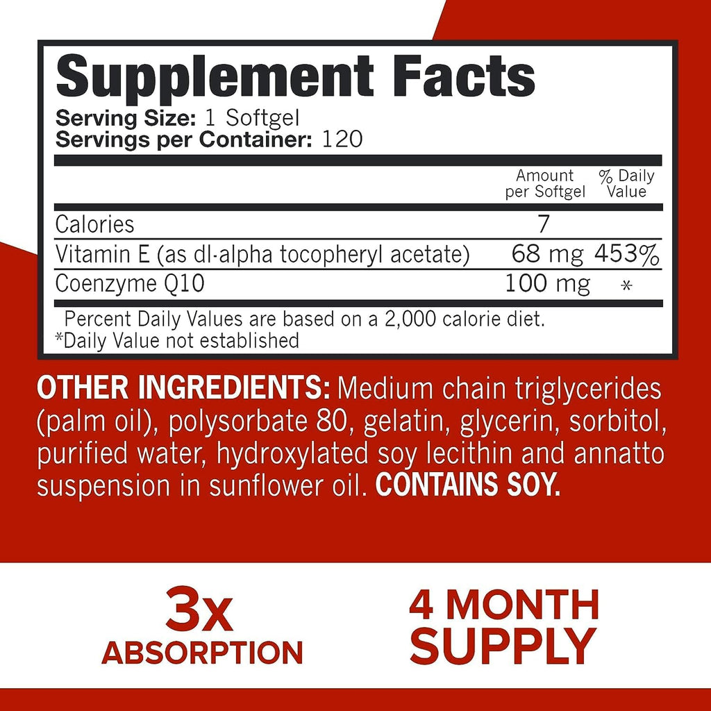 Qunol CoQ10 100mg Softgels, Ultra Absorption Coenzyme Q10 Supplement, 120 Count K19460