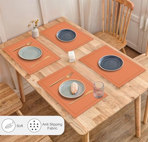 Ruvanti Linen Placemats Set of 6, 13x19 Inch, Hemstitch, Heat Resistant, Machine Washable, Ivory C907